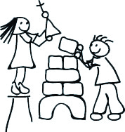 Zeichnung: Kinder bauen Klötzchenturm
